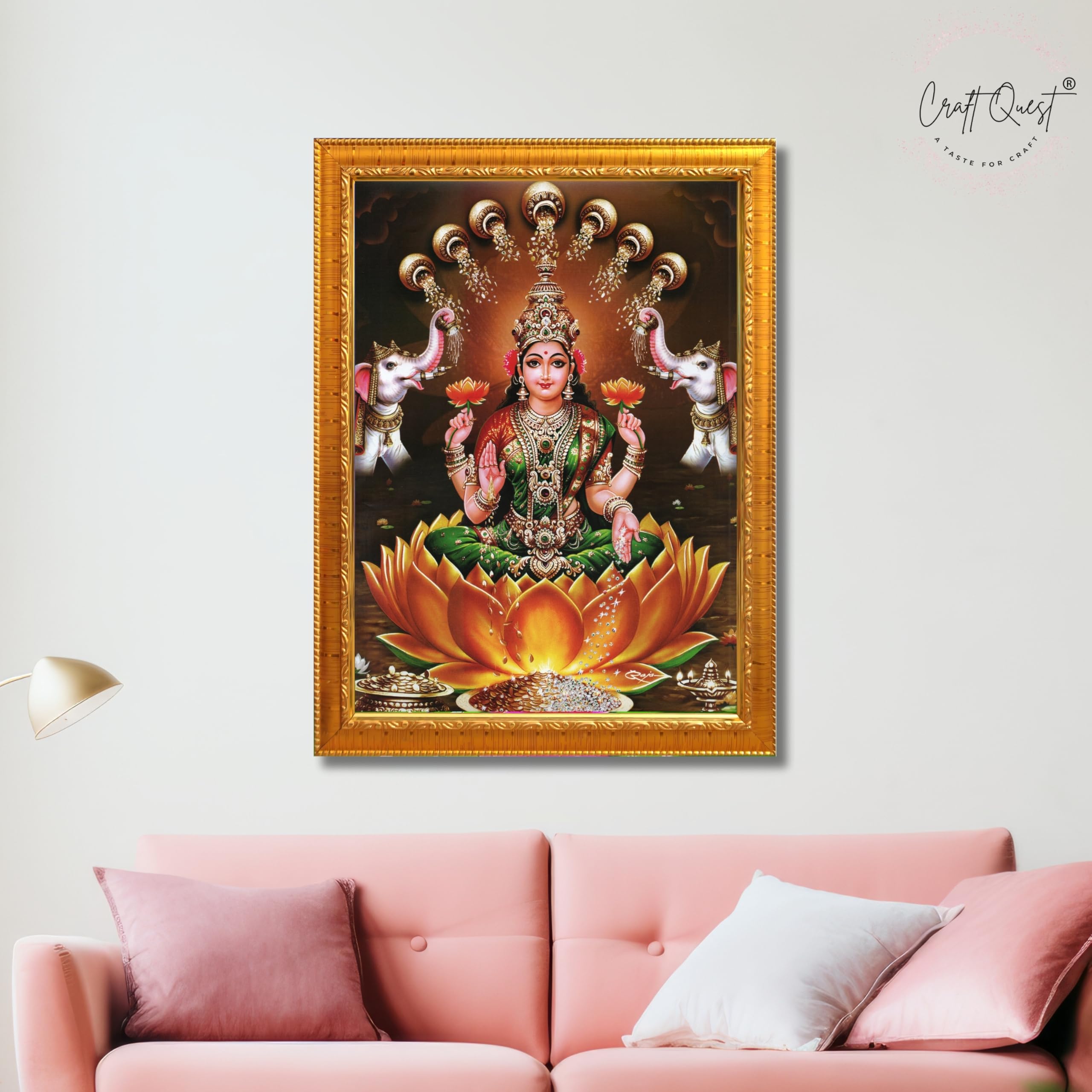 CRAFT QUEST Goddess Lakshmi Mata Wall Painting Photo Framed | Acrylic Glass, Lightweight & Waterproof | Ideal for Home, Office, Temple & Puja Room, Wall Decor