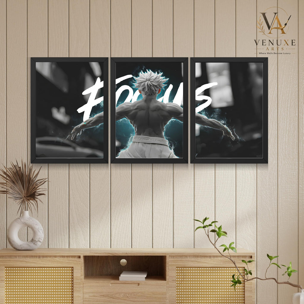 VENUXE ARTS Set Of 3 Anime Characters Wall Framed |Anime Characters Framed Poster for Living Room Bedroom Gaming Room Studio Wall Decor