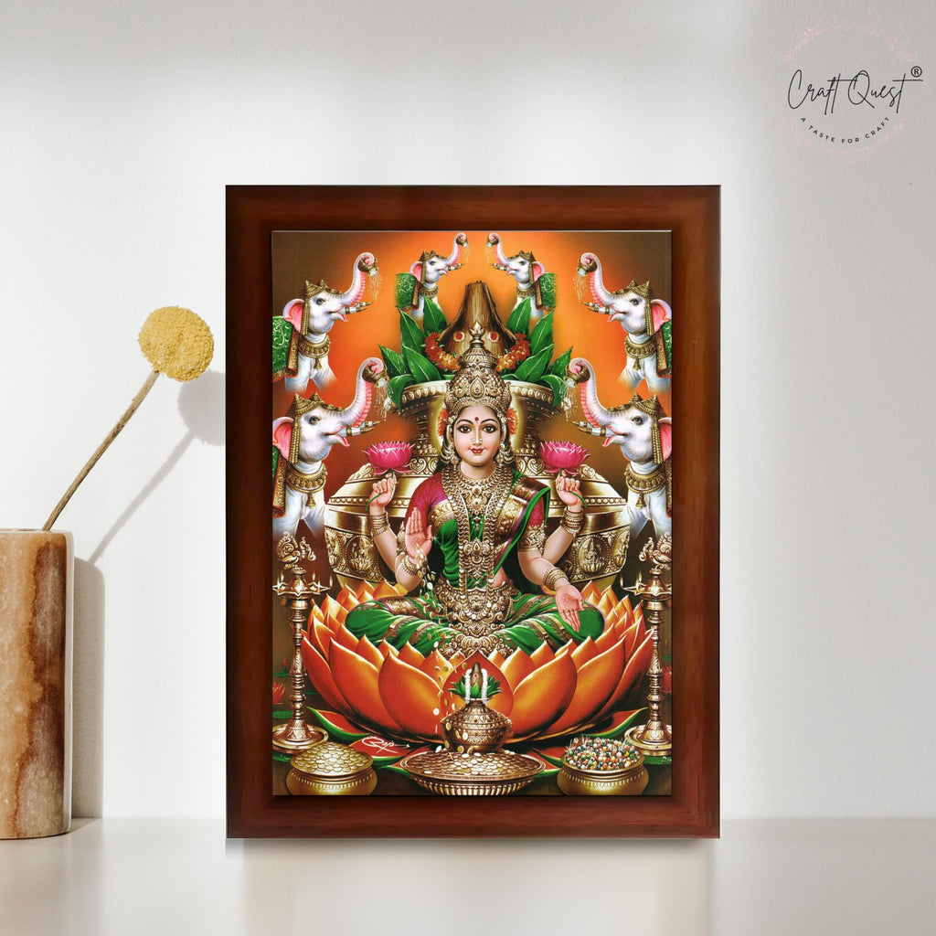 CRAFT QUEST Goddess Lakshmi Devi Dhana Vaibhav Laxmi Maa Wall Painting Photo Framed | Ideal for Home, Office, Temple & Puja Room, Wall Decor