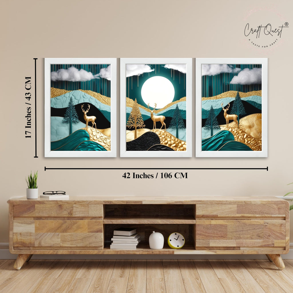 CRAFT QUEST Modern Art Luxury Landscape Wall Art | Set of 3 Frames for Home Decoration | Ideal for Living Room, Bedroom & Offices
