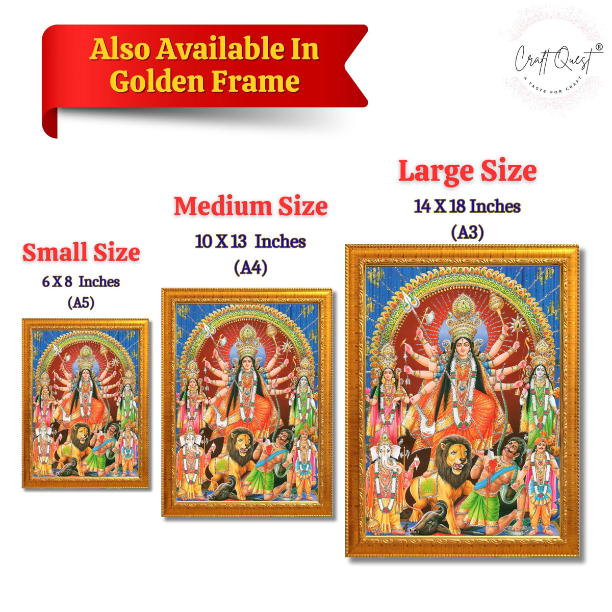 CRAFT QUEST Durga mata Mahishasura Mardini | Mahisasur Mardhini Durga Wall Painting Framed, Goddess Religious Painting