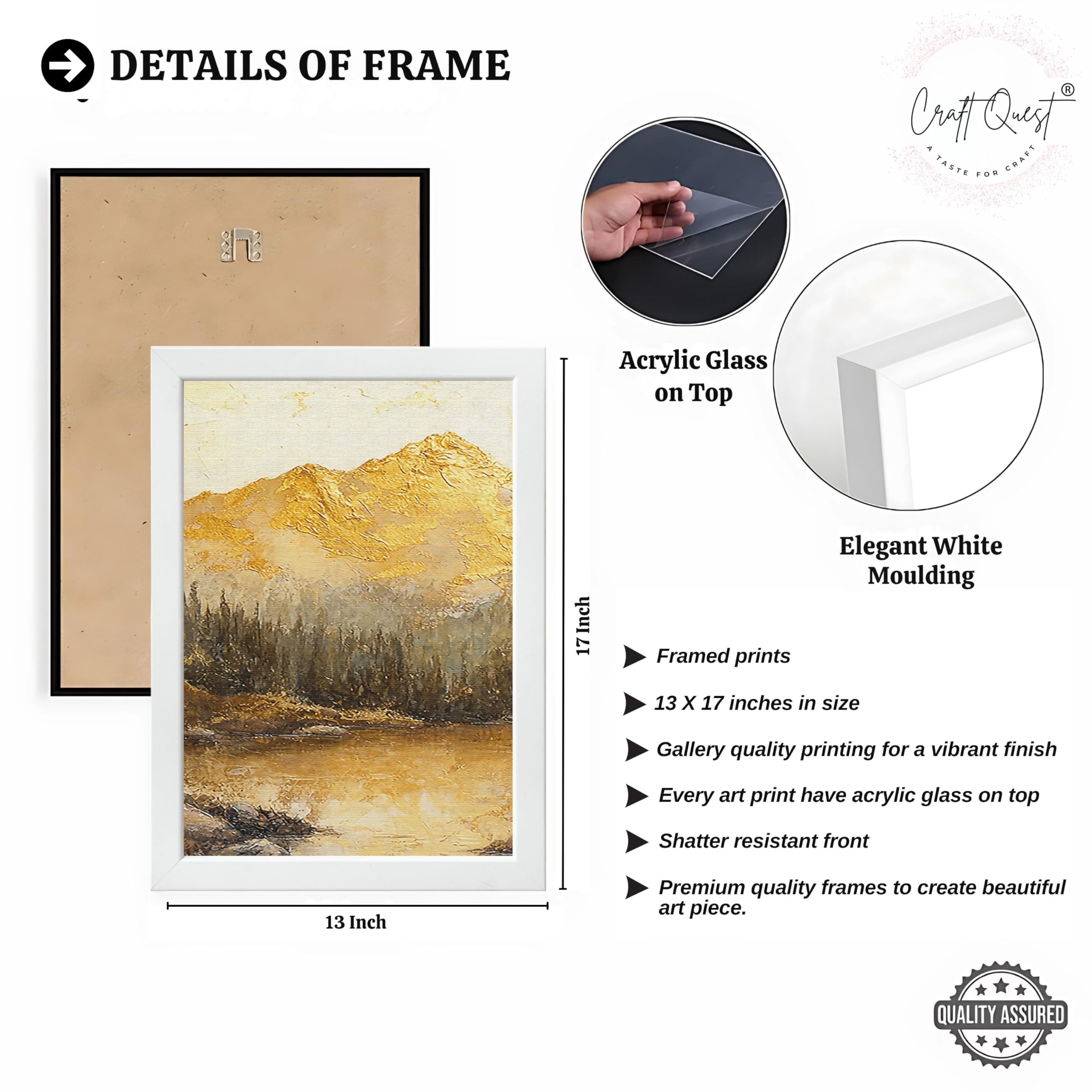 CRAFT QUEST Nature Inspired Painting Of Mountain With Trees Wall Art | Set of 3 Frames for Home Decoration | Ideal for Living Room, Bedroom & Office