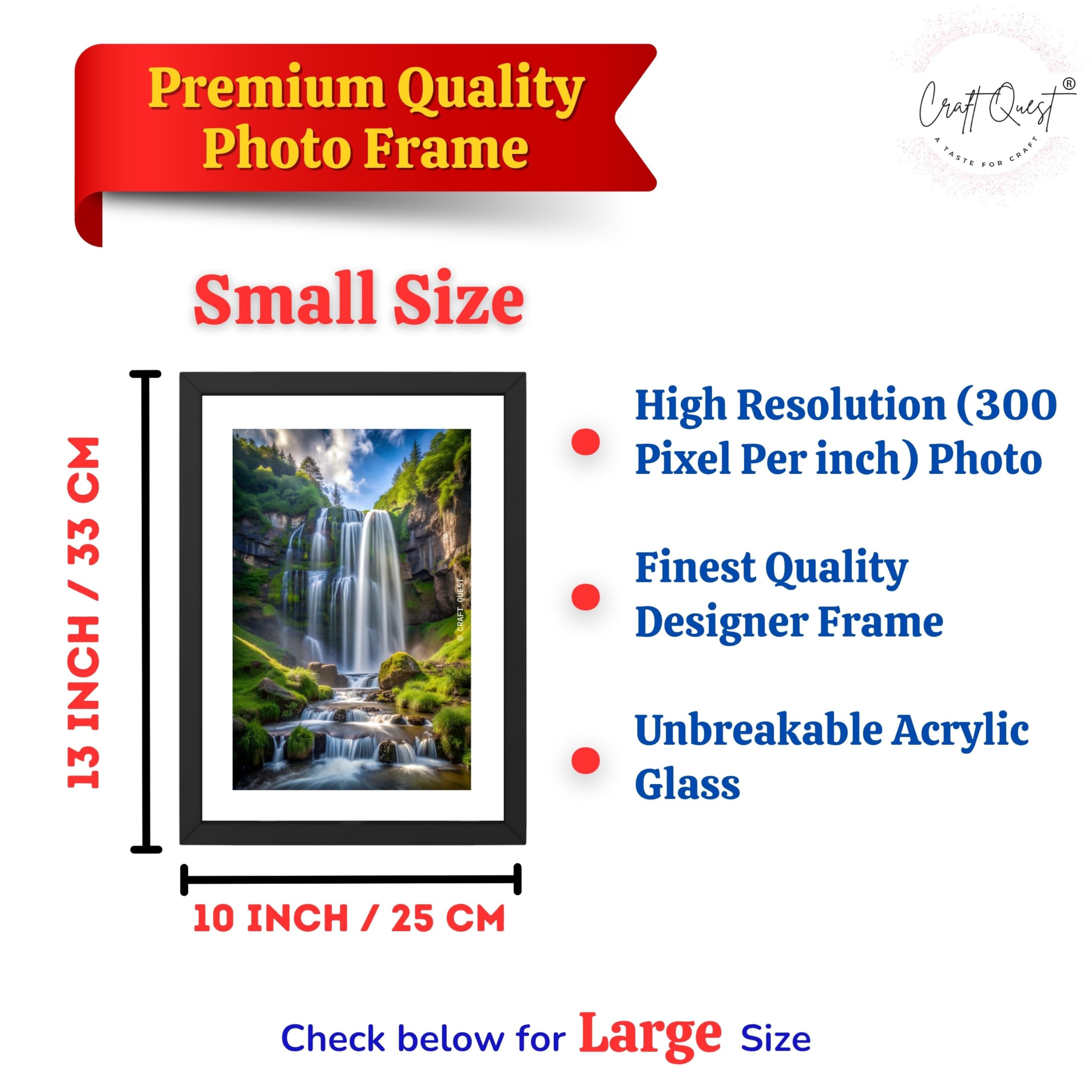 CRAFT QUEST Vastu Waterfall Landscape Scenery Photo Frame With Acrylic Sheet | Living Room, Bedroom | Home Decoration | Best Gifting Option