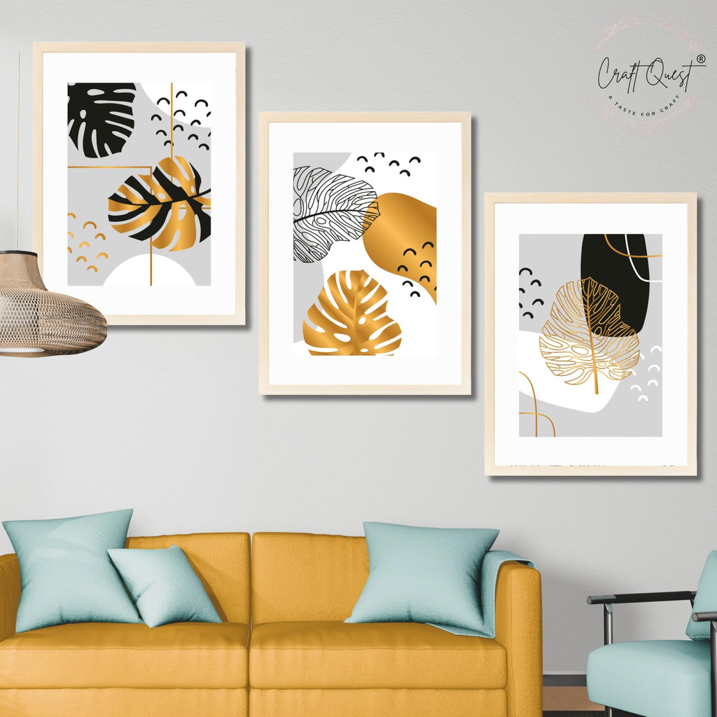 CRAFT QUEST Wall Art Decor Paintings | Set of 3 Abstract Wall Art Frames for Home Decoration | Ideal for Living Room, Bedrooms & Offices