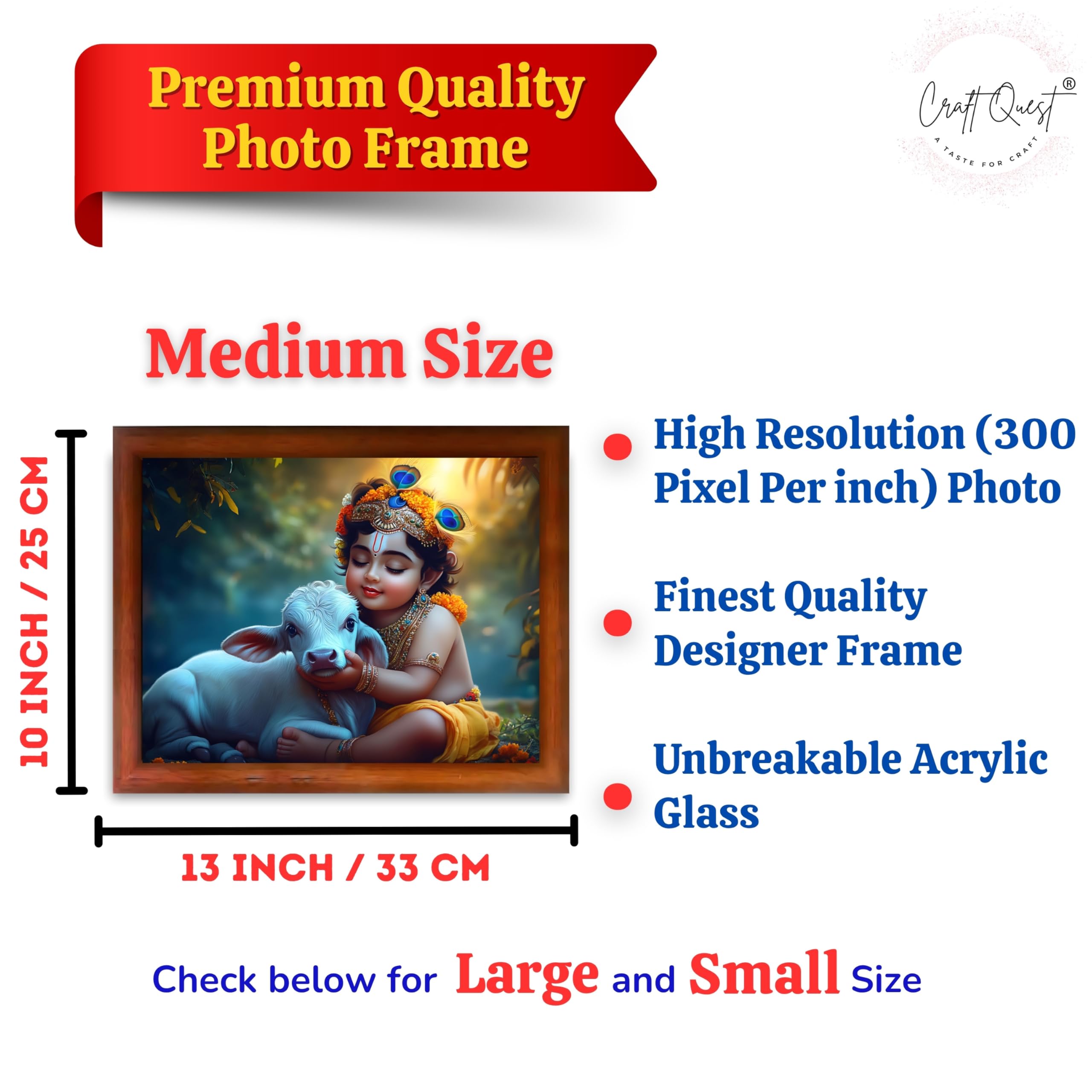 CRAFT QUEST Little Krishna Bal Gopal Wall Photo Frame | Hindu God Kanha Devotional Home Decor | Gift Item