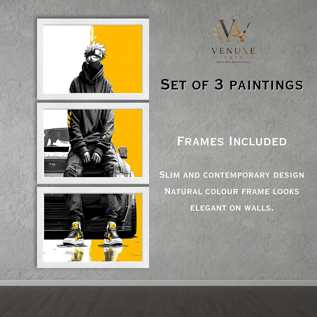 VENUXE ARTS Set Of 3 Anime Characters Wall Framed |Anime Characters Framed Poster for Living Room Bedroom Gaming Room Studio Wall Decor