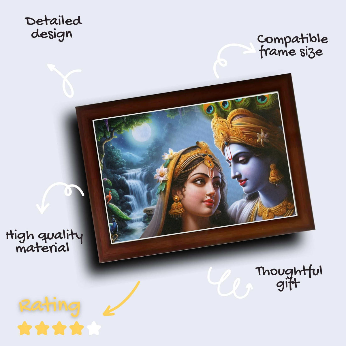 CRAFT QUEST Radha Krishna Art Photo Framed Painting for Home and Bedroom Wall Decoration of Size 14X10 Inches with Frame And Acrylic Glass RK206