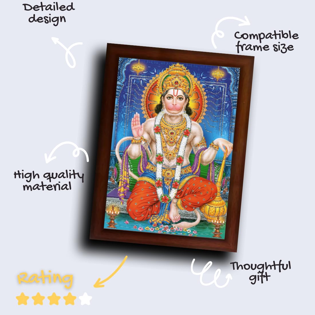 CRAFT QUEST Hanuman JI | Bajrangbali Religious Photo with frame Home Decorative Item Synthetic Wood (10 X 13 Inches, Brown)