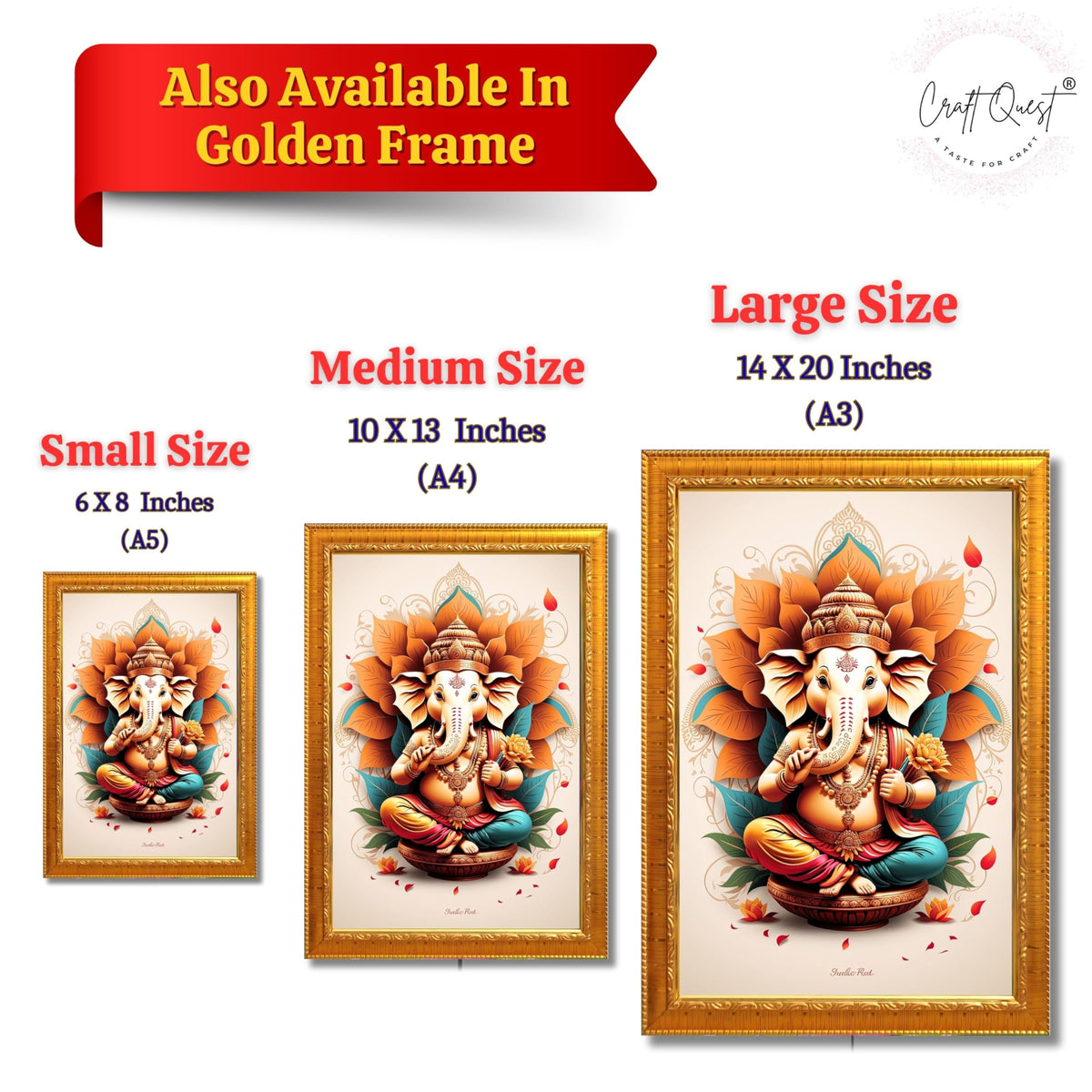 CRAFT QUEST Lord Ganpati Ganesha ji Wall Hanging Frame for Living Room, Bedroom, Office & Pooja Room Décor GA-213