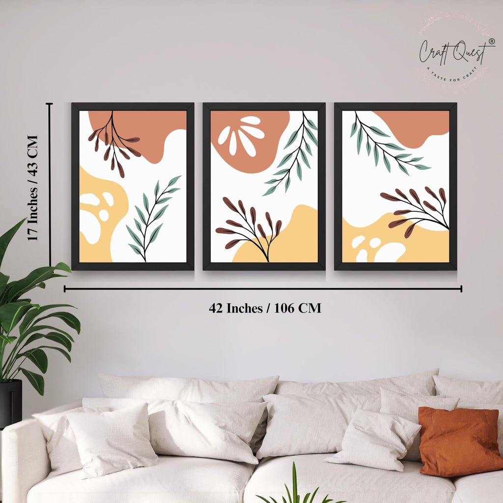 CRAFT QUEST Wall Art Decor Paintings | Set of 3 BOHO Wall Art Frames for Home Decoratio | Ideal for Living Room, Bedrooms & Offices