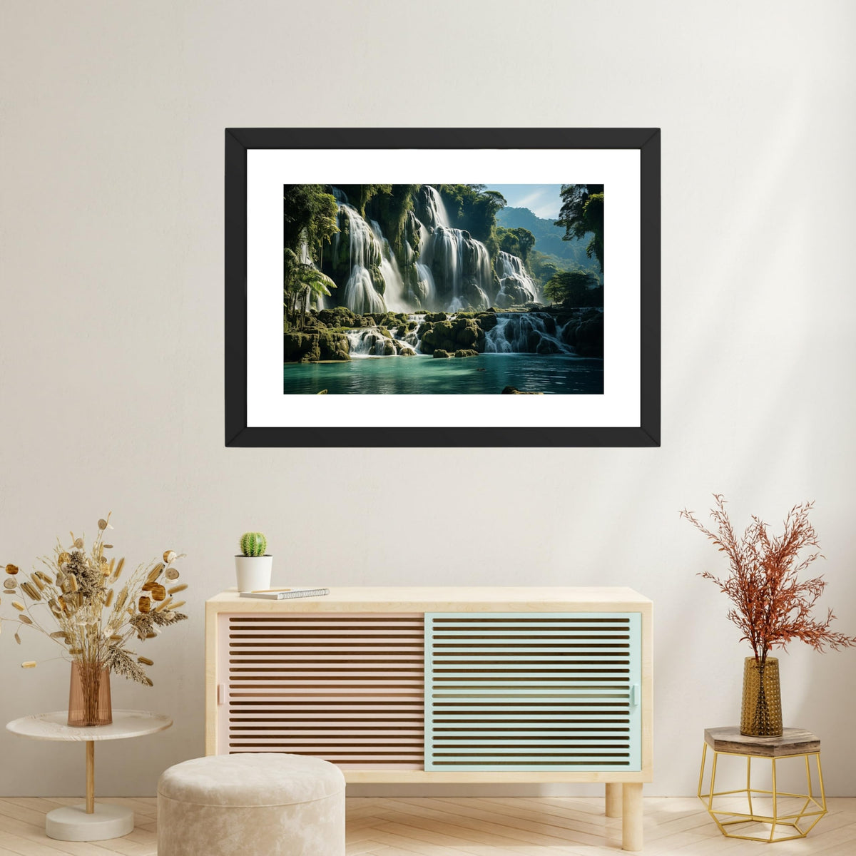 CRAFT QUEST Vastu Waterfall Landscape Scenery Photo Frame With Acrylic Sheet | Living Room, Bedroom | Home Decoration | Best Gifting Option