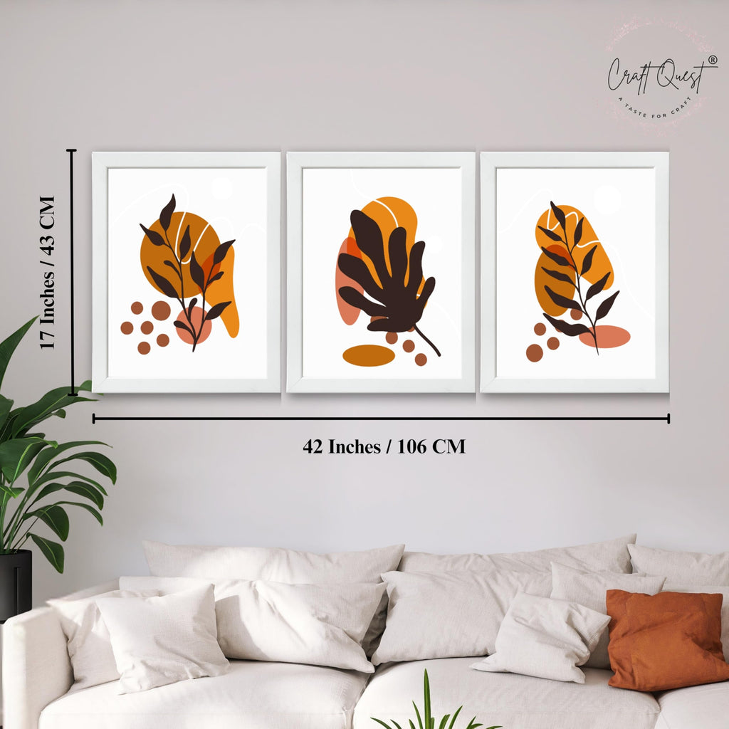 CRAFT QUEST Wall Art Decor Paintings | Set of 3 BOHO Wall Art Frames for Home Decoration | Ideal for Living Room, Bedroom & Office