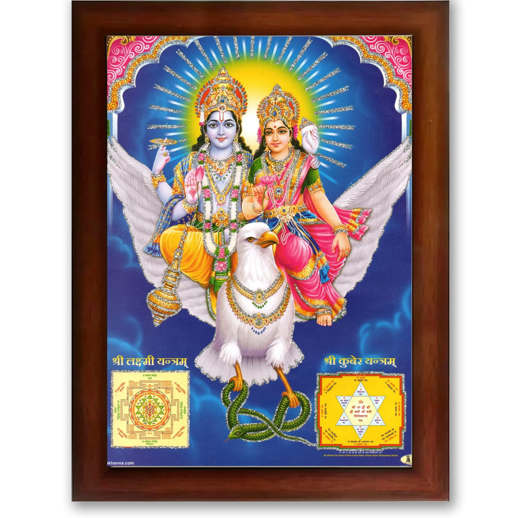 CRAFT QUEST Lord Vishnu and Goddess Lakshmi Giving Blessing on Garud, Glitter Work Painting