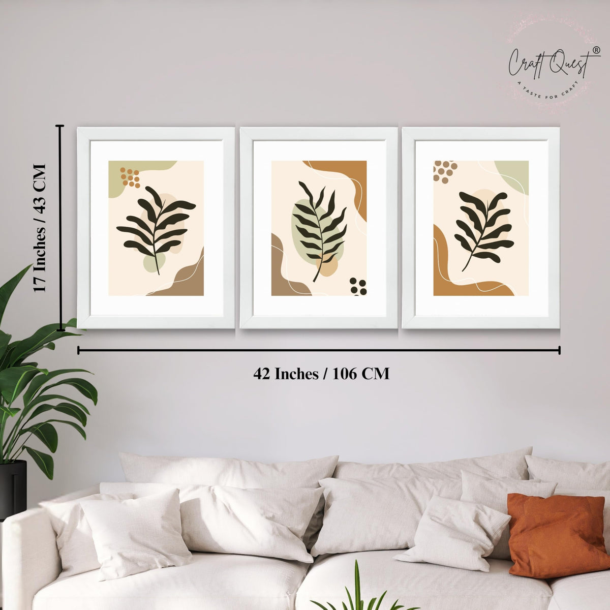 CRAFT QUEST Wall Art Decor Paintings | Set of 3 BOHO Wall Art Frames for Home Decoratio | Ideal for Living Room, Offices & Bedroom