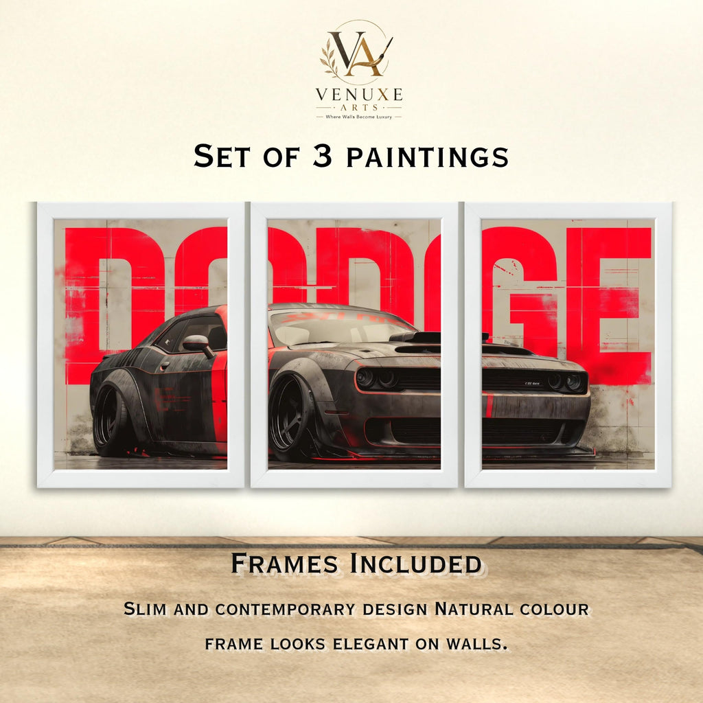 VENUXE ARTS Set Of 3 Big Sports Cars Framed Posters Gift Items for Boys Room Wall Decoration Bedroom Living Room Office Studio Décor | Car Poster Frame for Wall Décor