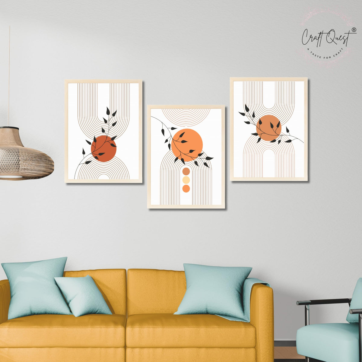 CRAFT QUEST Wall Art Decor Paintings | Set of 3 Abstract Wall Art Frames for Home Decoration | Ideal for Living Room, Bedroom & Office