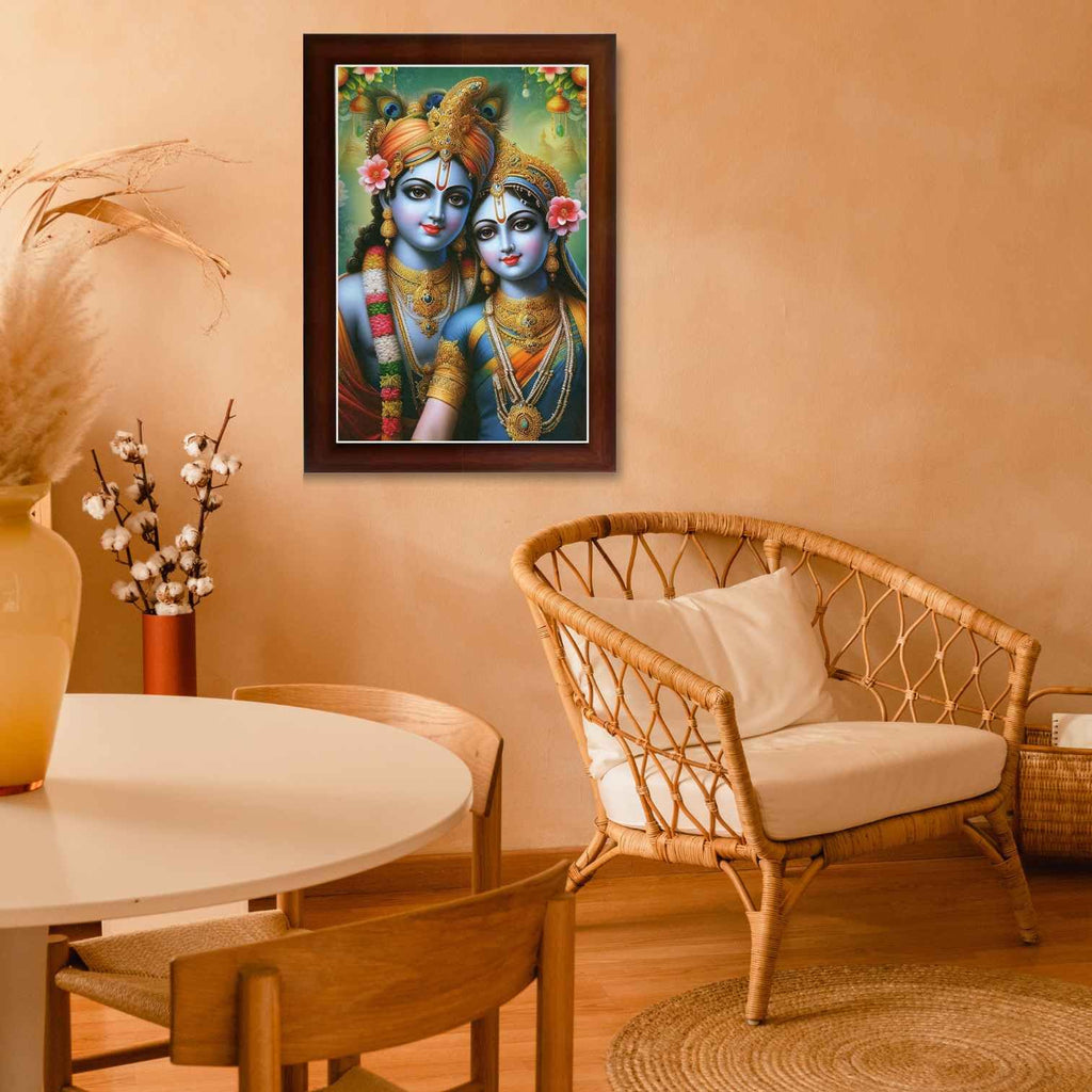 CRAFT QUEST Radha Krishna Art Photo Framed Painting for Home and Bedroom Wall Decoration of Size 14X10 Inches with Frame And Acrylic Glass RK214