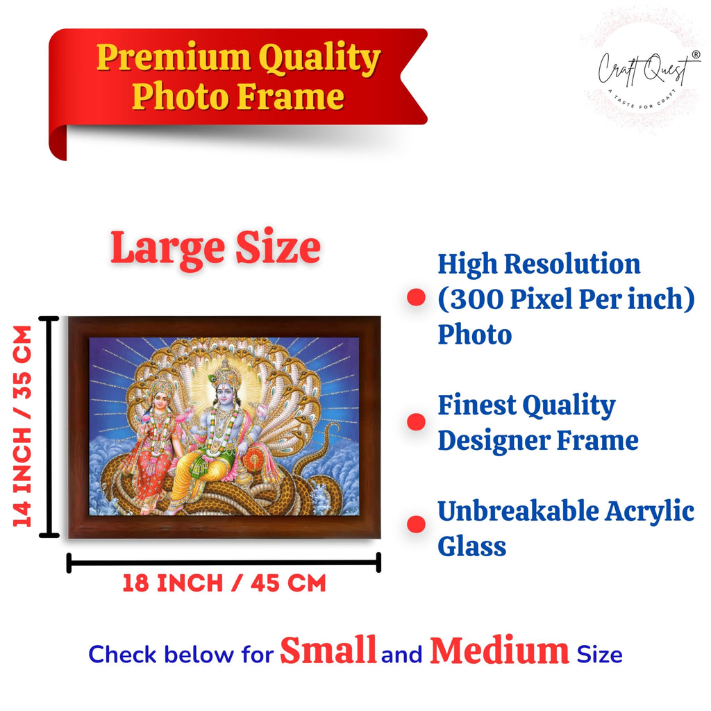 CRAFT QUEST Goddess Lakshmi pressing legs of lord Vishnu on Shesh naag, Glitter Work Painting