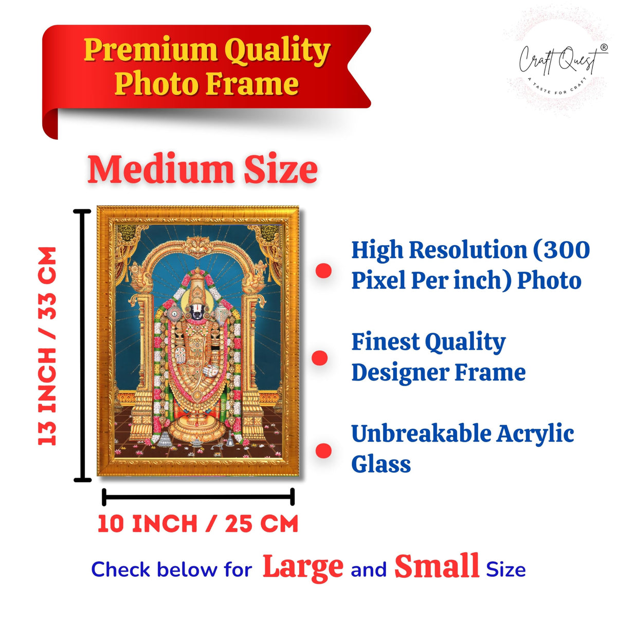 CRAFT QUEST Lord Tirupati Balaji Lakshmi Venkateshwara Swamy Wall Painting Framed Home Room Decor