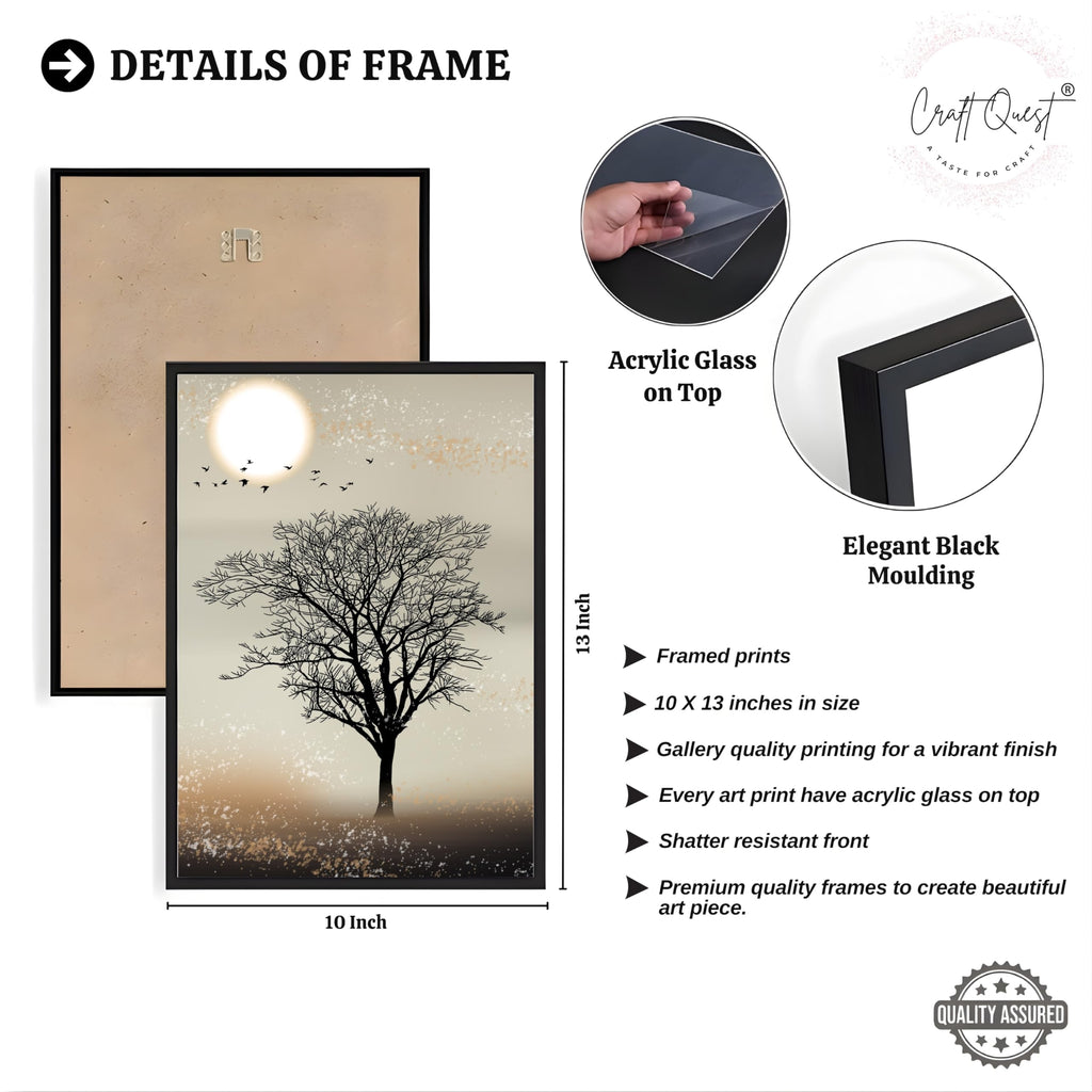 CRAFT QUEST Nature Inspired Landscape With Black Trees Modern Wall Art | Set of 3 Frames for Home Decoration | Ideal for Living Room, Bedroom & Office