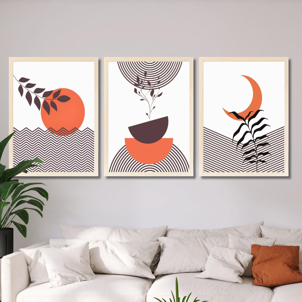 CRAFT QUEST Wall Art Decor Paintings | Set of 3 BOHO Wall Art Frames for Home Decoration | Ideal for Living Room, Bedroom & Office
