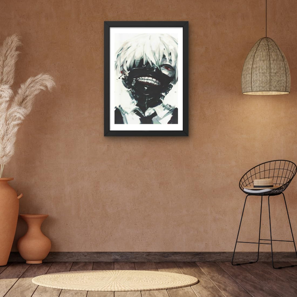 CRAFT QUEST Tokyo Ghoul manga Poster Anime Laminated Posters Framed Painting with Matt Black Frame (14 Inches x 10 Inches)