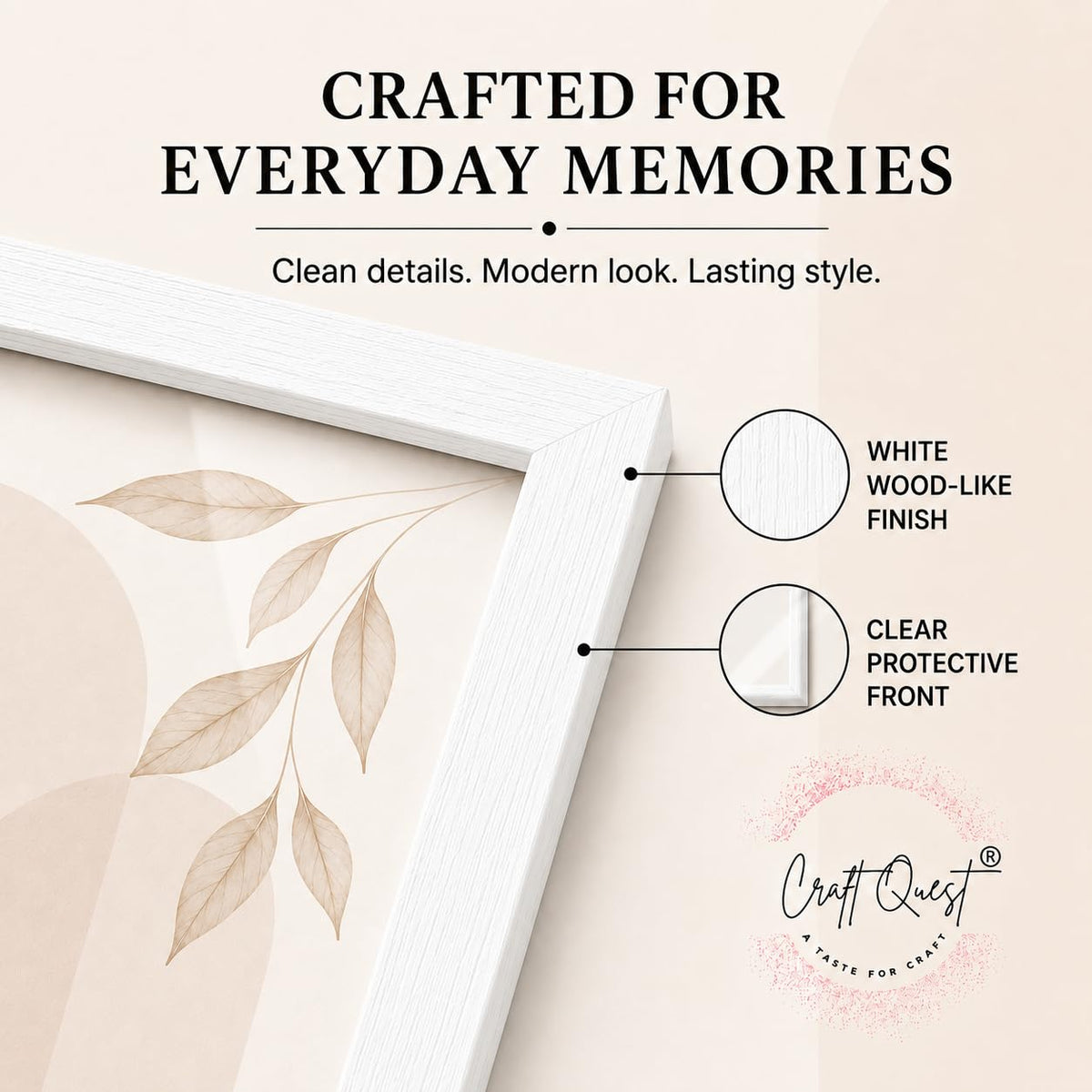 CRAFT QUEST 4X6 Inch Size synthetic Wall Mount Photo frames Single For Home Decoration, Living Room, Office Decoration (Natural, Set of 1)
