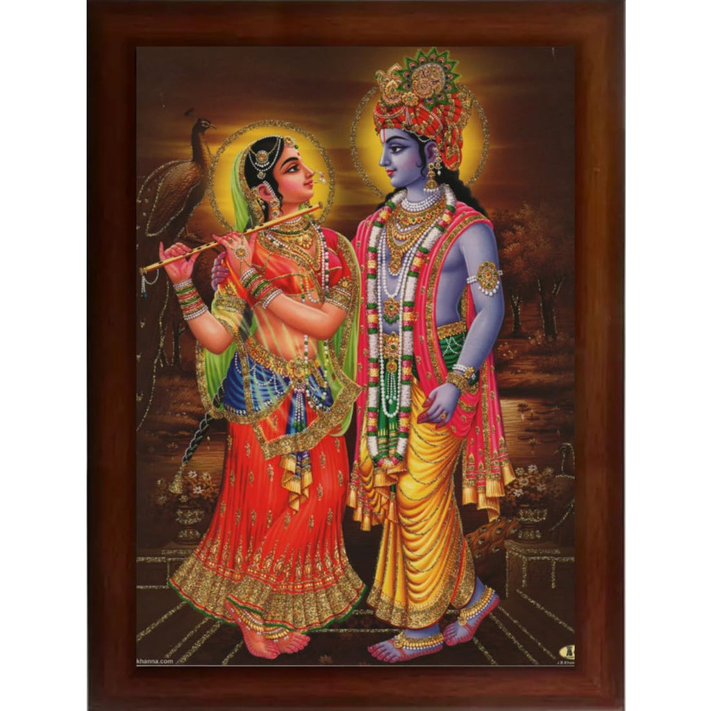 Craft Quest Radha Krishna Sparkle Coated Home Decorative Gift Item Framed Painting (10 X 14 Inches, Brown) RK1013-04