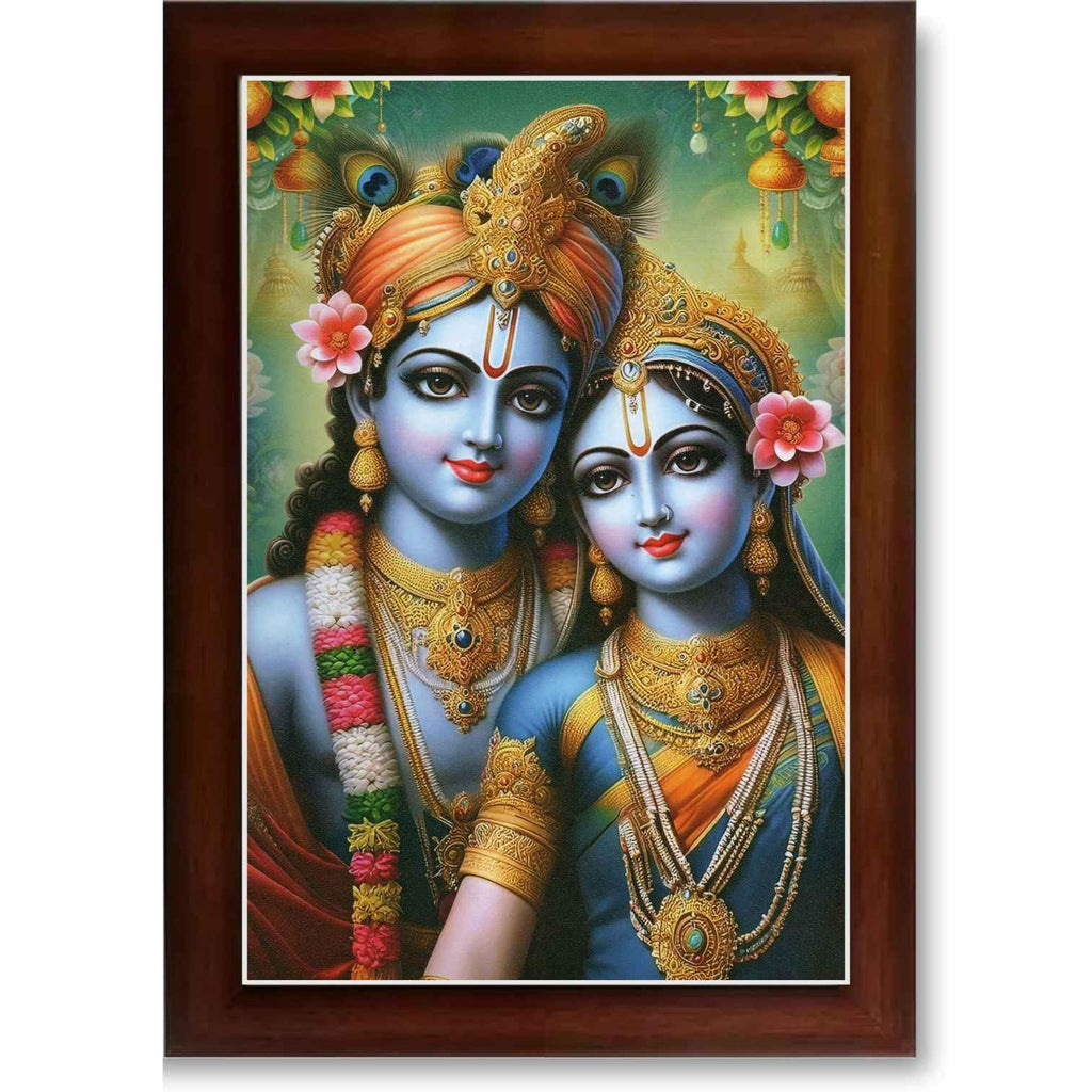 CRAFT QUEST Radha Krishna Art Photo Framed Painting for Home and Bedroom Wall Decoration of Size 14X10 Inches with Frame And Acrylic Glass RK214