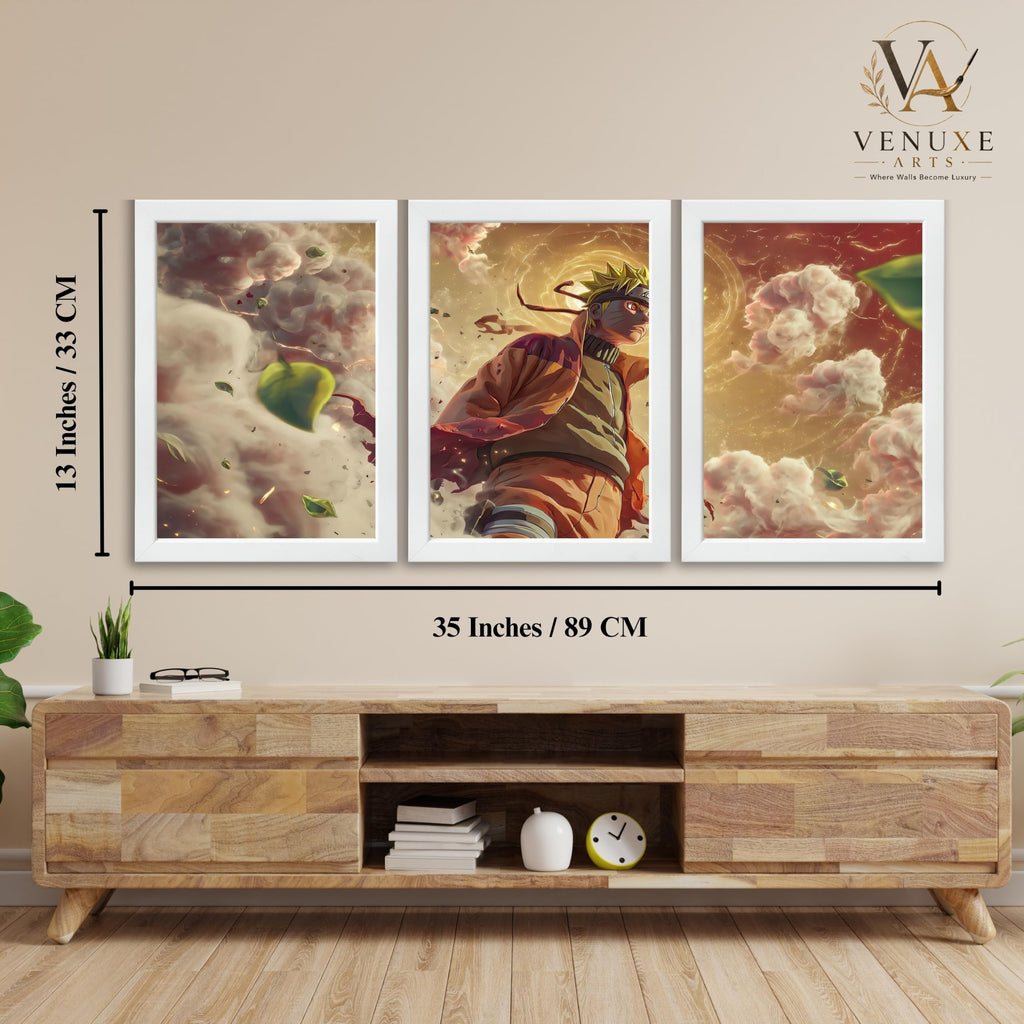 VENUXE ARTS Set Of 3 Anime Characters Wall Framed |Anime Characters Framed Poster for Living Room Bedroom Gaming Room Studio Wall Decor