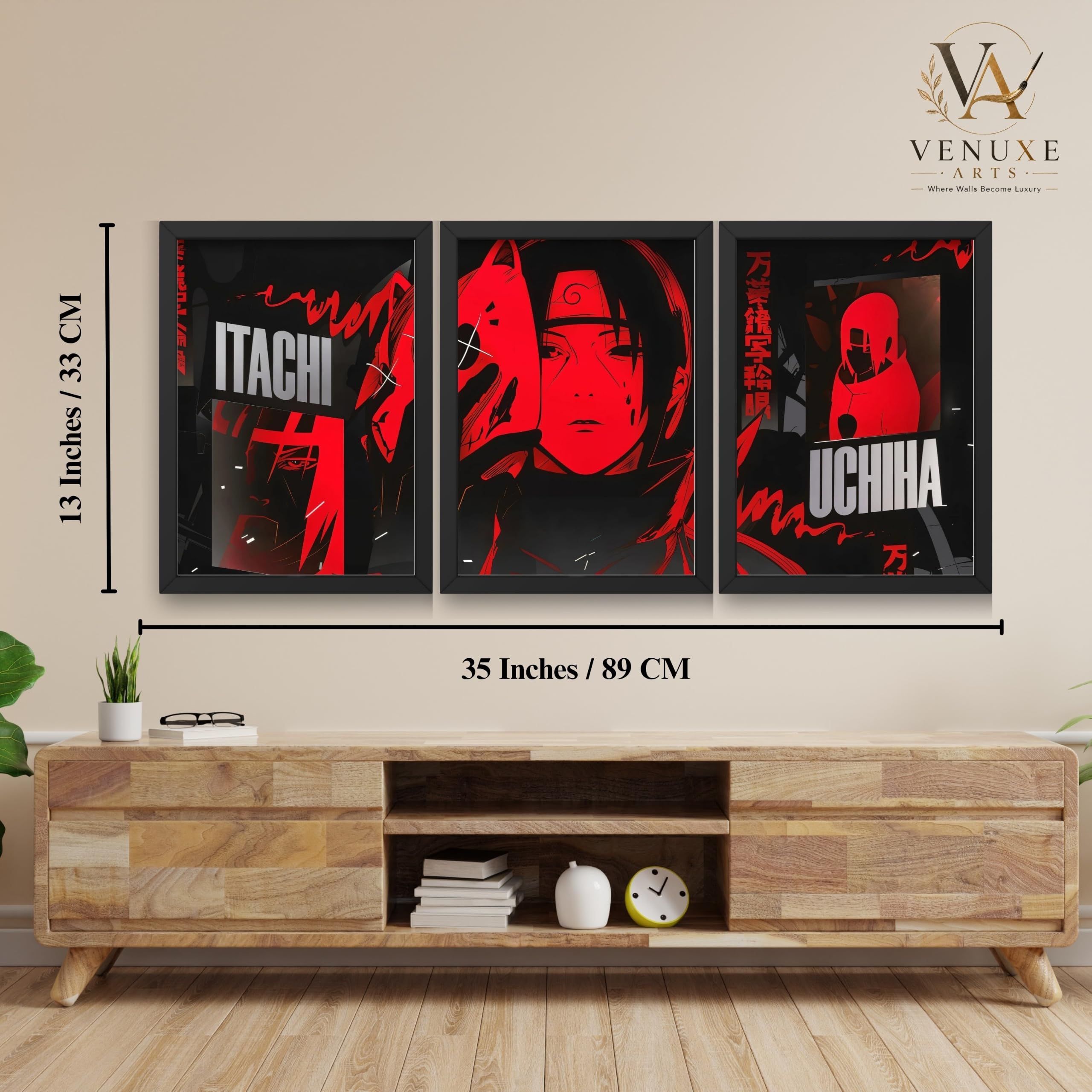 VENUXE ARTS Set Of 3 Anime Characters Wall Framed |Anime Characters Framed Poster for Living Room Bedroom Gaming Room Studio Wall Decor