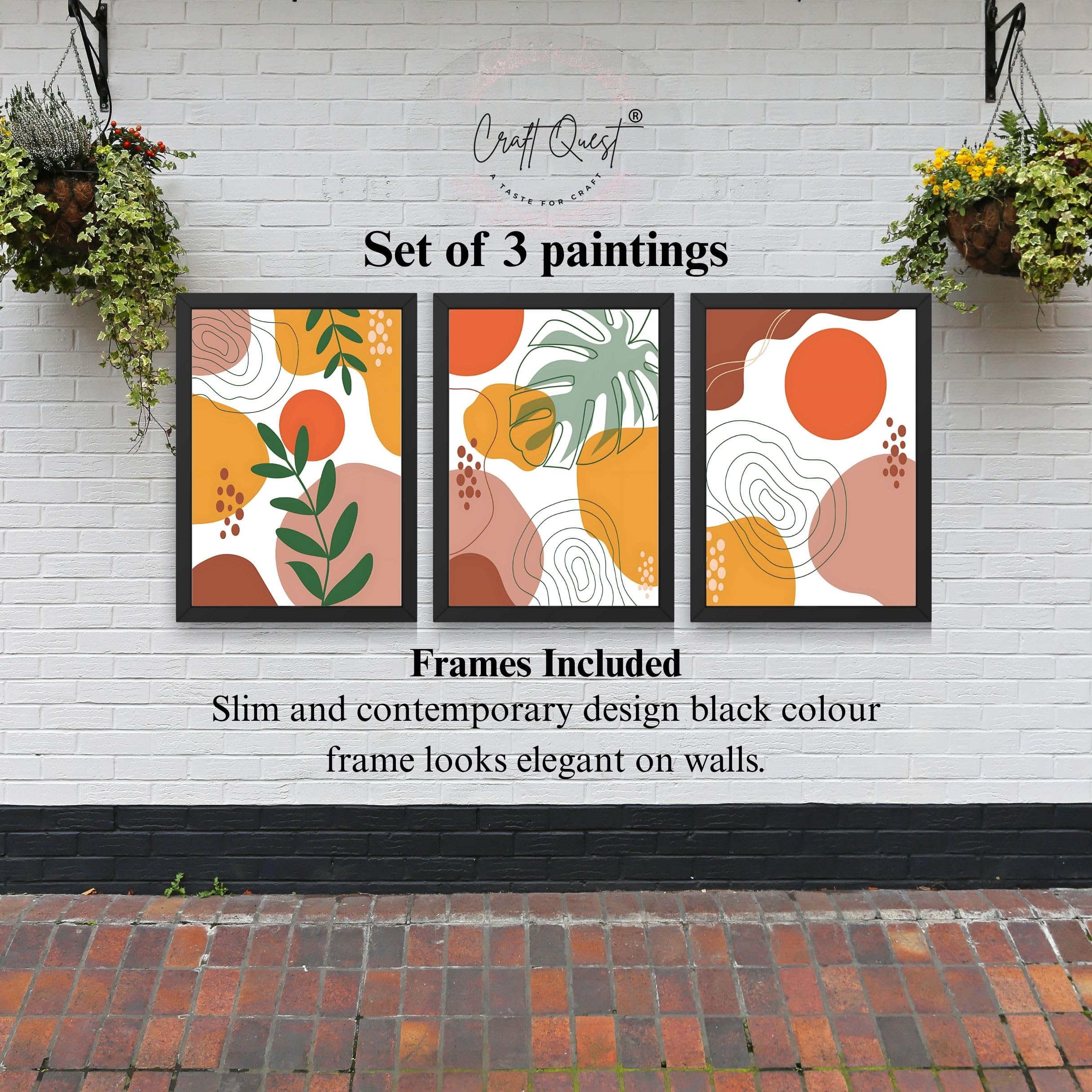 CRAFT QUEST Wall Art Decor Paintings | Set of 3 BOHO Wall Art Frames for Home Decoration | Ideal for Living Room, Bedroom & Office