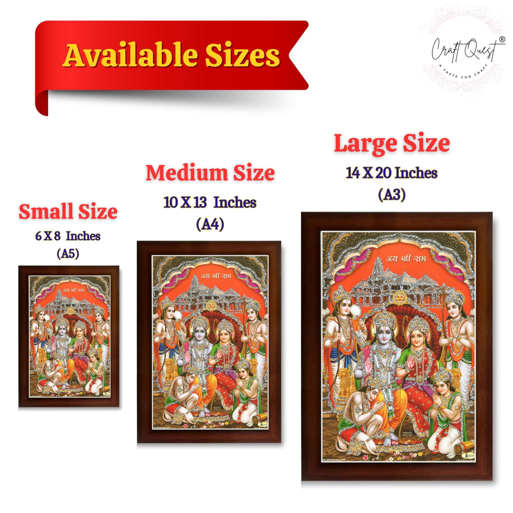 CRAFT QUEST Ram Darbar Lord Shri Rama Sita Parivar Family Wall Painting Framed Home Decor