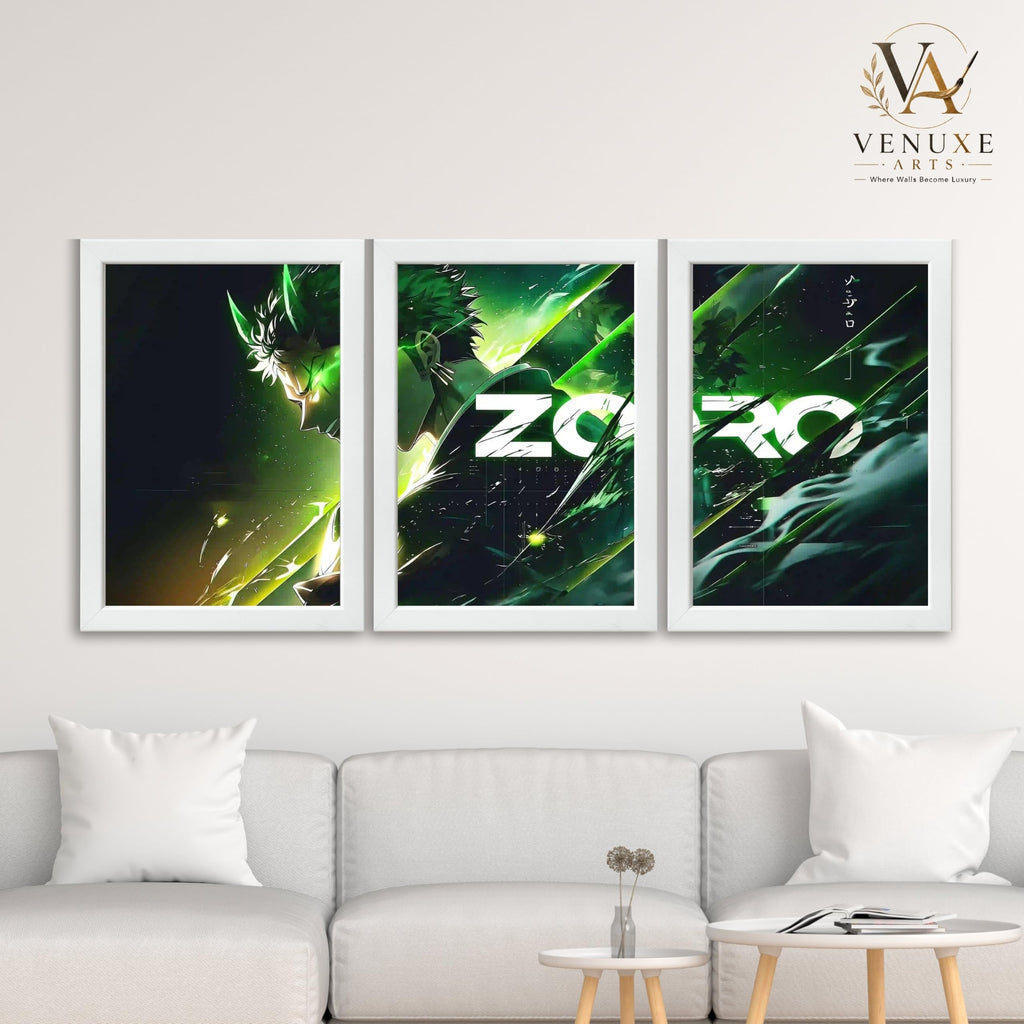 VENUXE ARTS Set Of 3 Anime Characters Wall Framed |Anime Characters Framed Poster for Living Room Bedroom Gaming Room Studio Wall Decor