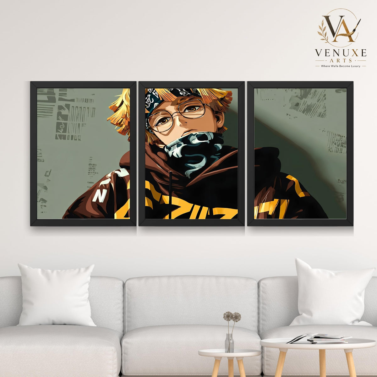 VENUXE ARTS Set Of 3 Anime Characters Wall Framed |Anime Characters Framed Poster for Living Room Bedroom Gaming Room Studio Wall Decor