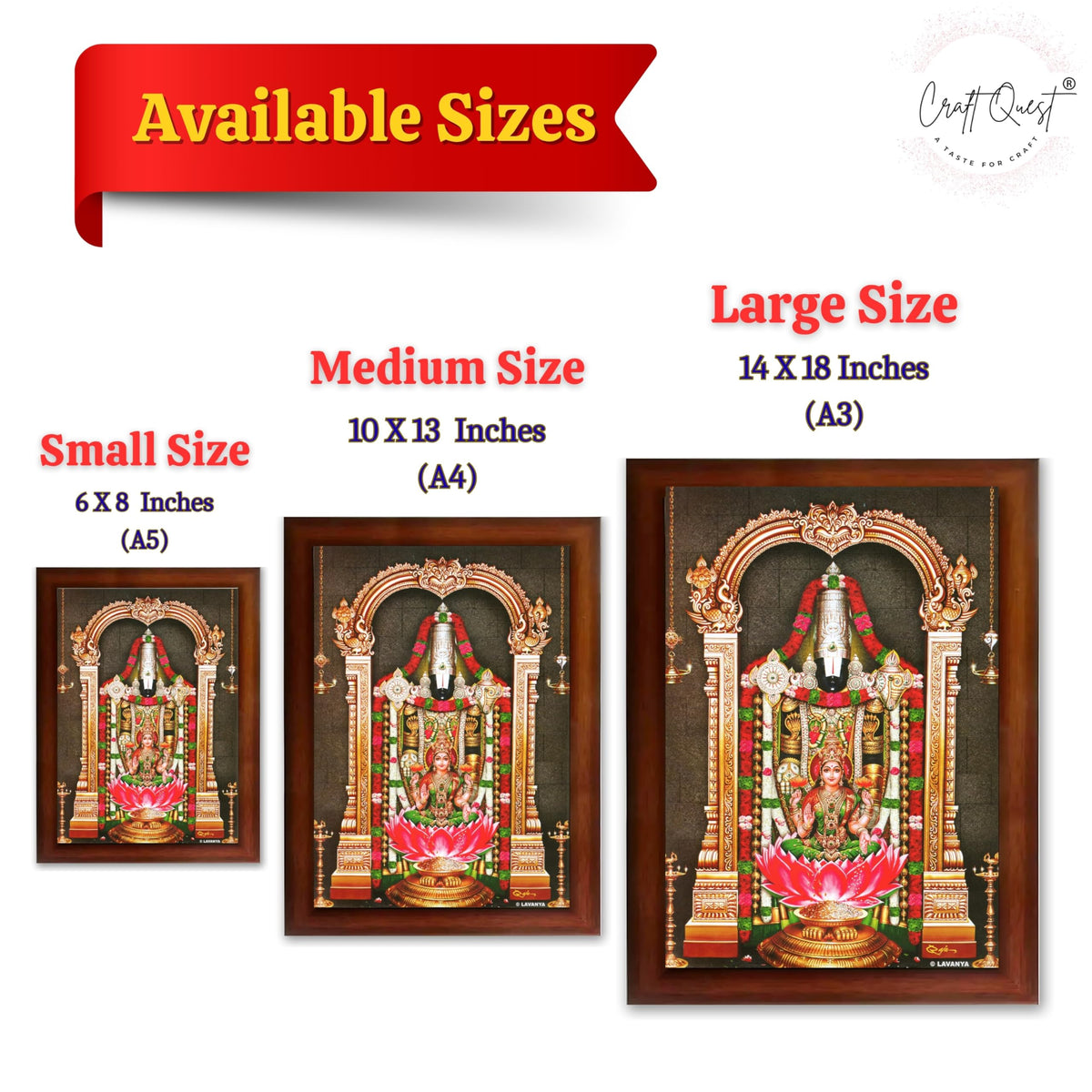 CRAFT QUEST Lord Tirupati Balaji Lakshmi Venkateshwara Swamy Wall Painting Framed, Home, Temple, Pooja, Wall Décor Item