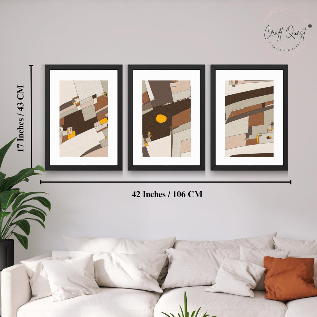 CRAFT QUEST Abstract Handdrawn Black Lines Contemporary Wall Decor | Set of 3 Frames for Home Decoration | Ideal for Living Room, Bedroom & Offices