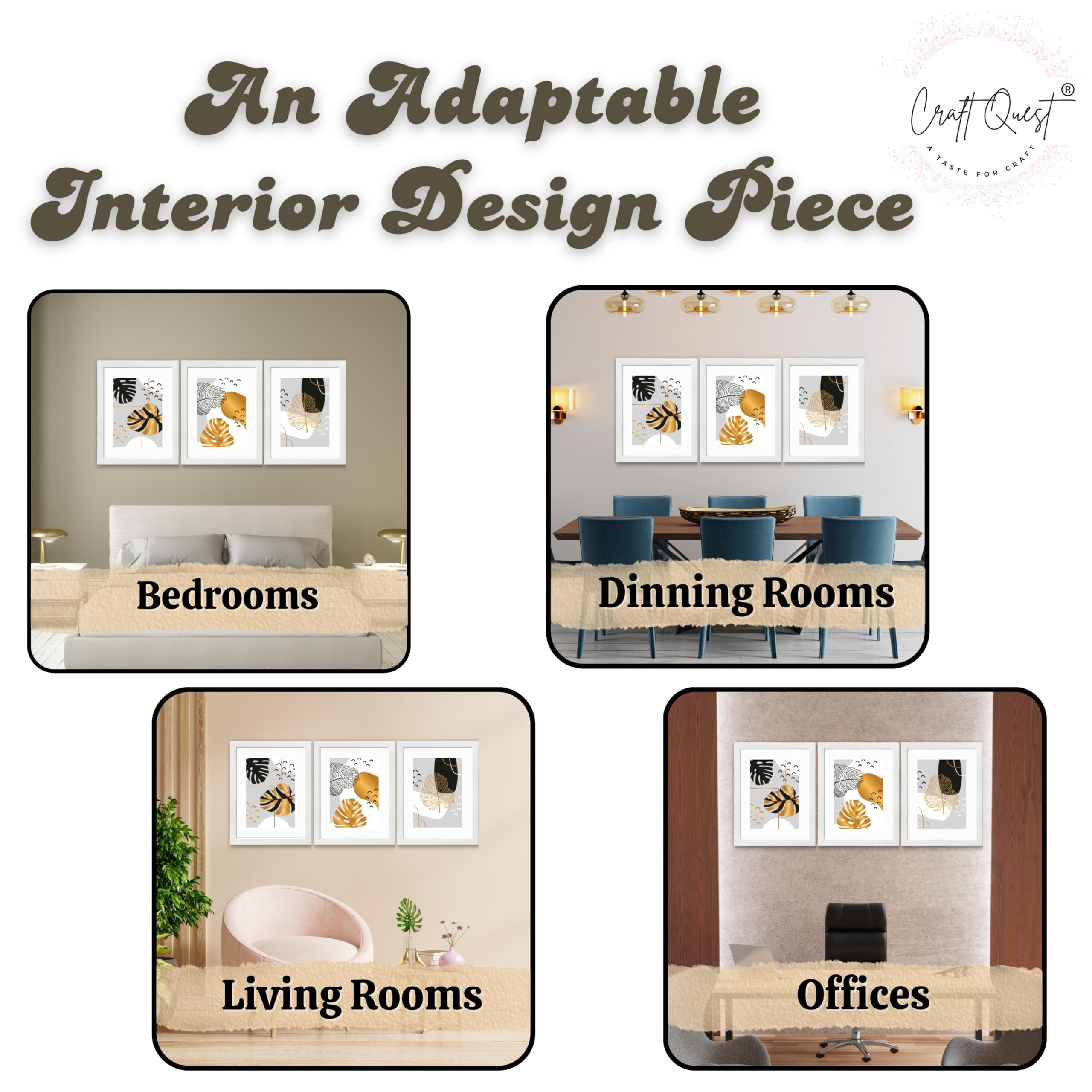 CRAFT QUEST Wall Art Decor Paintings | Set of 3 Abstract Wall Art Frames for Home Decoration | Ideal for Living Room, Bedrooms & Offices