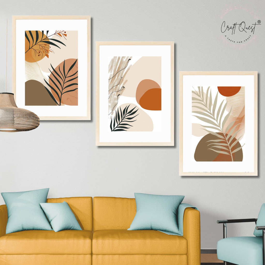 CRAFT QUEST Modern Abstract Featuring Stylized Plants | Set of 3 Frames for Home Decoration | Ideal for Living Room, Bedroom & Offices