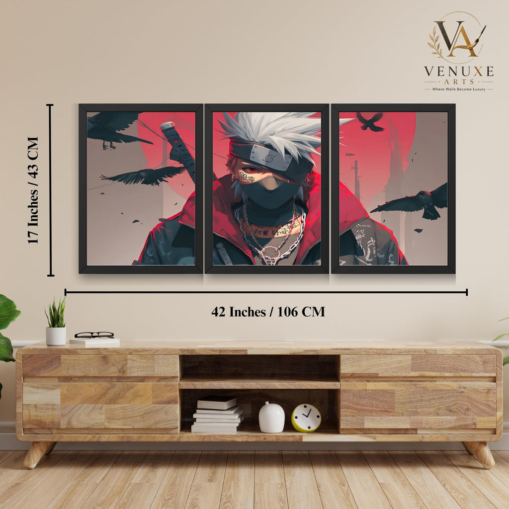VENUXE ARTS Set Of 3 Anime Characters Wall Framed |Anime Characters Framed Poster for Living Room Bedroom Gaming Room Studio Wall Decor