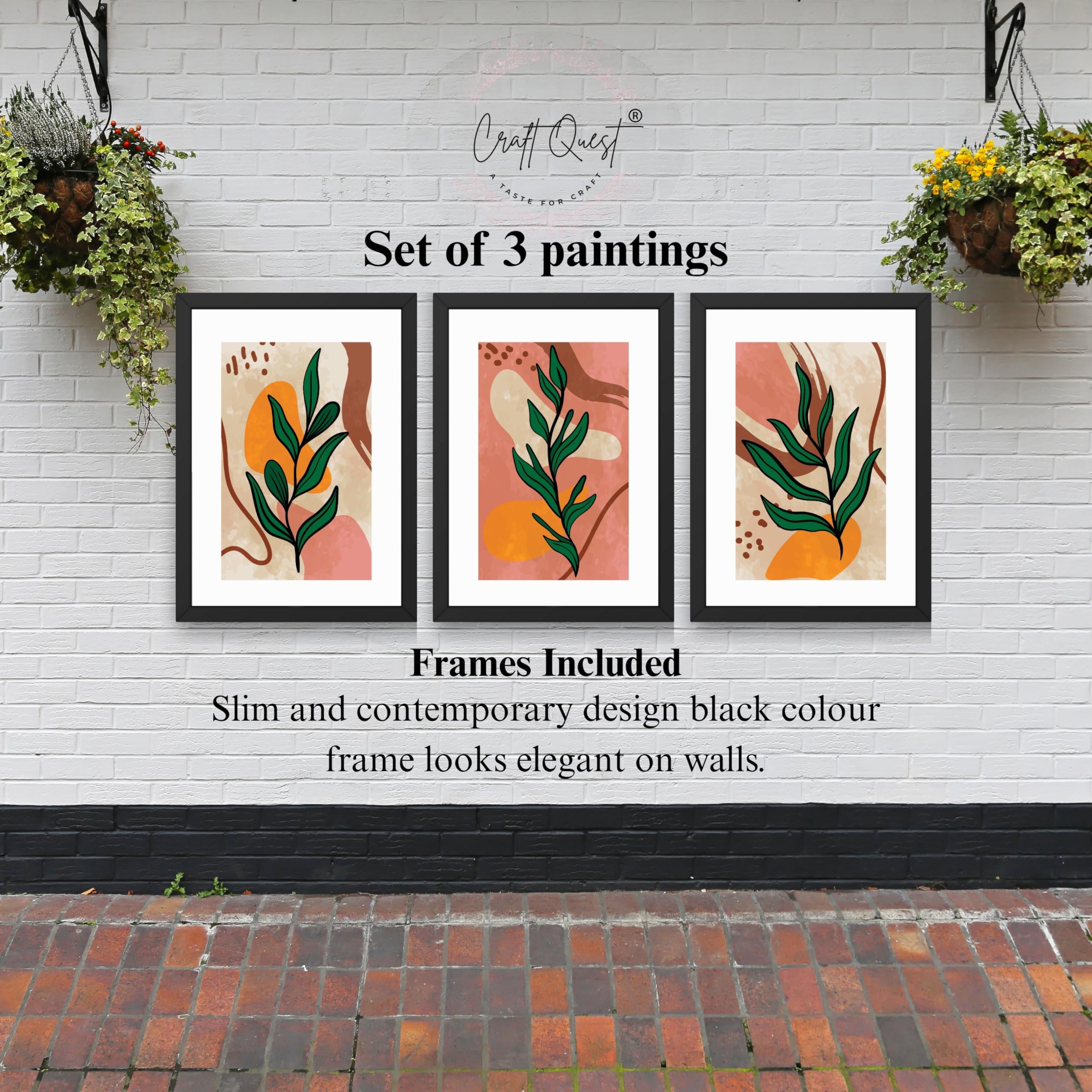 CRAFT QUEST Wall Art Decor Paintings | Set of 3 BOHO Wall Art Frames for Home Decoration | Ideal for Living Room, Bedrooms & Office