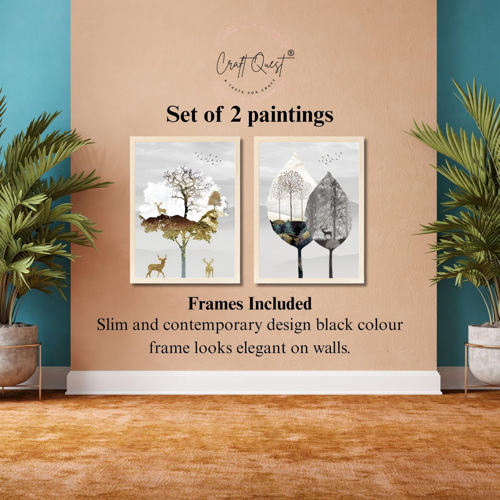 CRAFT QUEST Wall Art Decor Paintings | Set of 2 Modern art Wall Art Frames for Home Decoration | Ideal for Living Room, Bedroom & Office