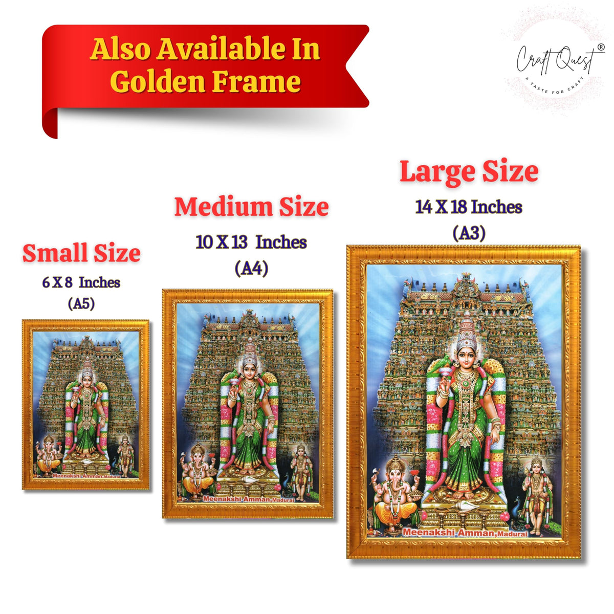 CRAFT QUEST Madurai Meenakshi Amman Madhura Meenatchi Wall Painting Framed Home Decor | South God Picture Frame for Home, Office, Temple & Gifting, Decor