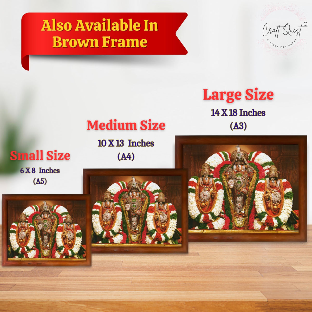 CRAFT QUEST Tirupati Balaji with Padmavati Photo Frame; sri; Venkateshwara; Wall Photo Frame | South God Frame for Home, Office, Temple & Gifting