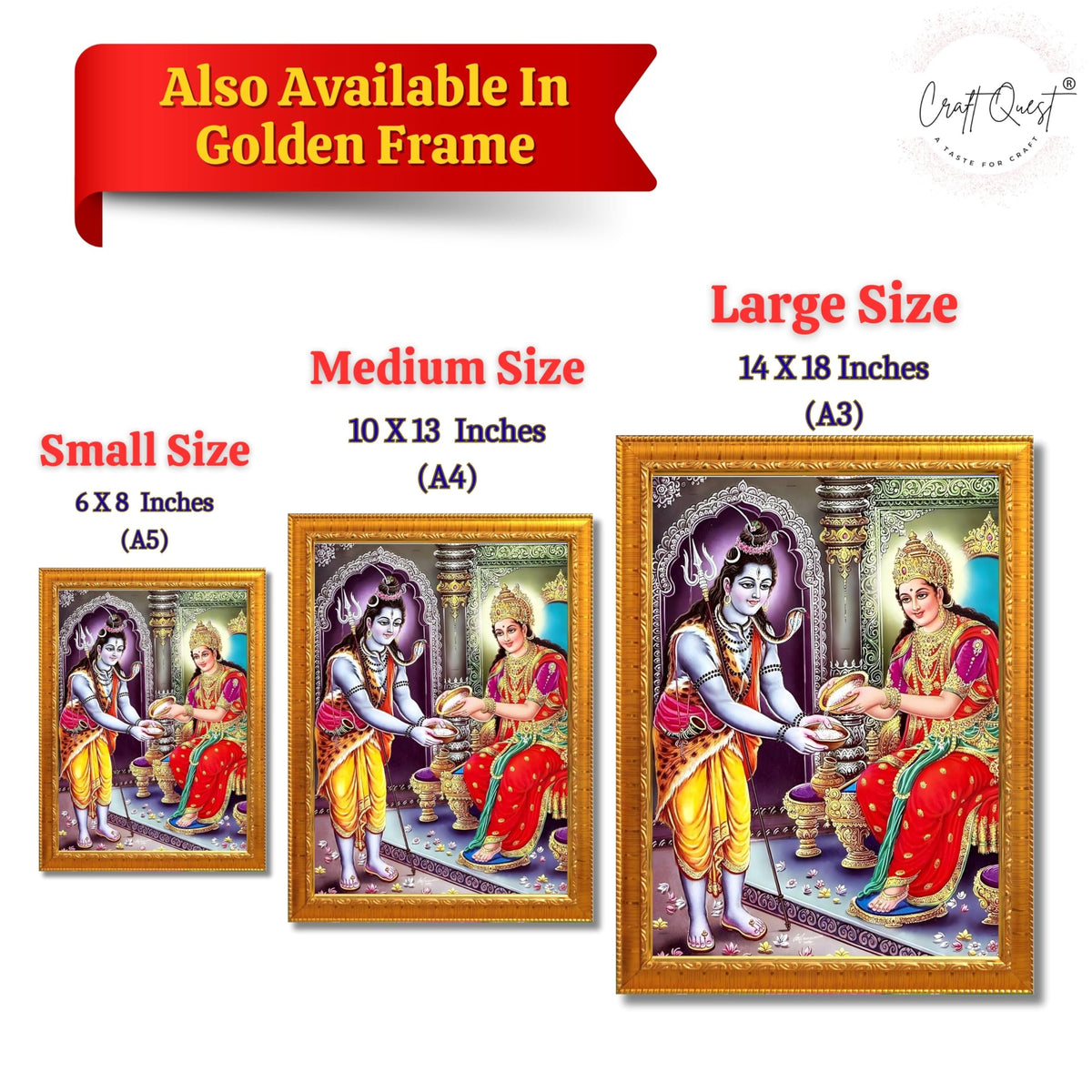 CRAFT QUEST Shiva & Maa Annapurna devi sitting on throne photo frame with Acrylic Glass for Home Kitchen, Restraunt, Business