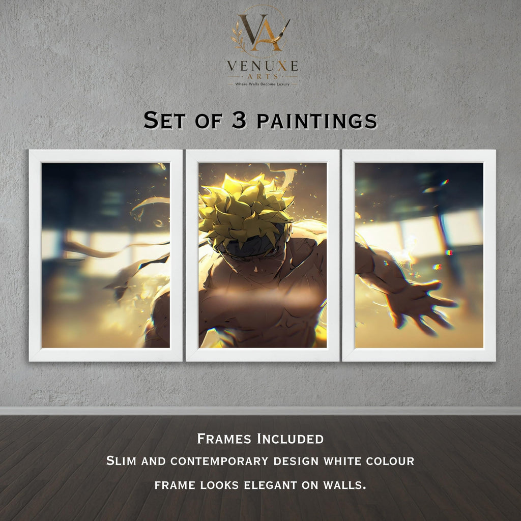 VENUXE ARTS Set Of 3 Anime Characters Wall Framed |Anime Characters Framed Poster for Living Room Bedroom Gaming Room Studio Wall Decor