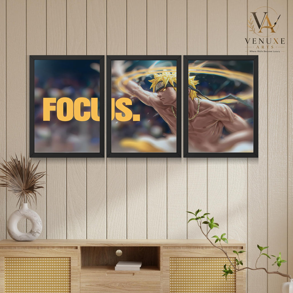 VENUXE ARTS Set Of 3 Anime Characters Wall Framed |Anime Characters Framed Poster for Living Room Bedroom Gaming Room Studio Wall Decor
