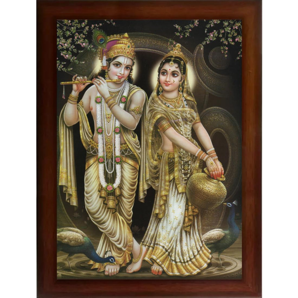 CRAFT QUEST Radha Krishna Sparkle Coated Home Decorative Gift Item Framed Painting (10 X 14 Inches, Brown) RK1013-10