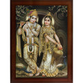 CRAFT QUEST Radha Krishna Sparkle Coated Home Decorative Gift Item Framed Painting (10 X 14 Inches, Brown) RK1013-10