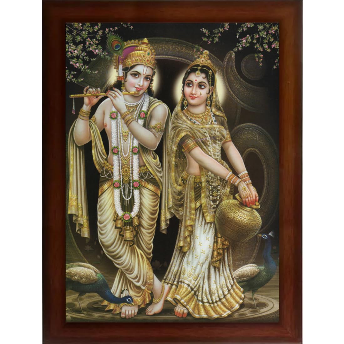 CRAFT QUEST Radha Krishna Sparkle Coated Home Decorative Gift Item Framed Painting (10 X 14 Inches, Brown) RK1013-10